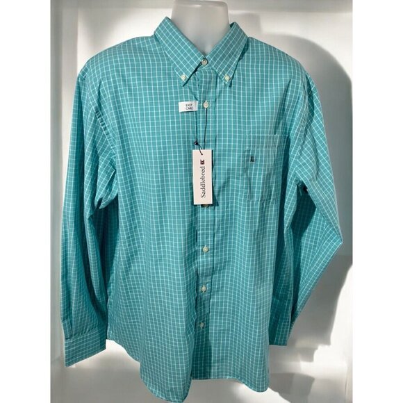 Saddlebred Mens Classic Fit Cotton Turquoise Checkered Long Sleeve Shirt NEW XL - Picture 2 of 9